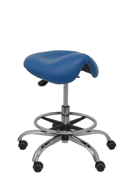Modelo Alatoz. Taburete clínico giratorio y ergonómico con asiento anatómico y regulable en altura (aro reposapiés cromado INCLUIDO)  Asiento tapizado en similpiel color azul (FÁCIL DE LIMPIAR)