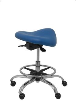 Modelo Alatoz. Taburete clínico giratorio y ergonómico con asiento anatómico y regulable en altura (aro reposapiés cromado INCLUIDO)  Asiento tapizado en similpiel color azul (FÁCIL DE LIMPIAR)