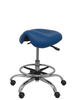 Modelo Alatoz. Taburete clínico giratorio y ergonómico con asiento anatómico y regulable en altura (aro reposapiés cromado INCLUIDO)  Asiento tapizado en similpiel color azul (FÁCIL DE LIMPIAR)
