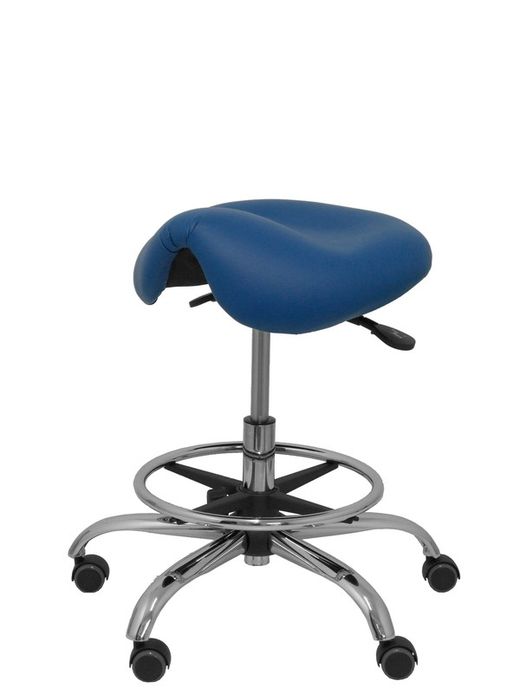 Modelo Alatoz. Taburete clínico giratorio y ergonómico con asiento anatómico y regulable en altura (aro reposapiés cromado INCLUIDO)  Asiento tapizado en similpiel color azul (FÁCIL DE LIMPIAR)