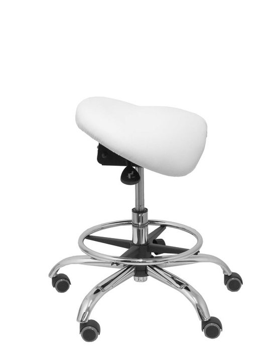 Modelo Alatoz. Taburete clínico giratorio y ergonómico con asiento anatómico y regulable en altura (aro reposapiés cromado INCLUIDO). Asiento tapizado en similpiel color blanco (FÁCIL DE LIMPIAR)