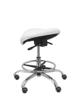 Modelo Alatoz. Taburete clínico giratorio y ergonómico con asiento anatómico y regulable en altura (aro reposapiés cromado INCLUIDO). Asiento tapizado en similpiel color blanco (FÁCIL DE LIMPIAR)