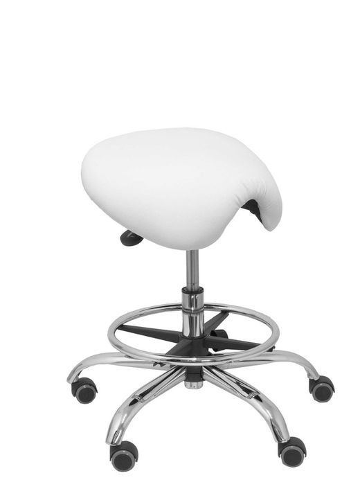 Modelo Alatoz. Taburete clínico giratorio y ergonómico con asiento anatómico y regulable en altura (aro reposapiés cromado INCLUIDO). Asiento tapizado en similpiel color blanco (FÁCIL DE LIMPIAR)