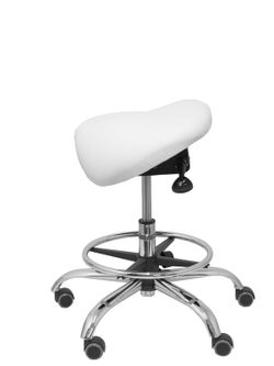 Modelo Alatoz. Taburete clínico giratorio y ergonómico con asiento anatómico y regulable en altura (aro reposapiés cromado INCLUIDO). Asiento tapizado en similpiel color blanco (FÁCIL DE LIMPIAR)