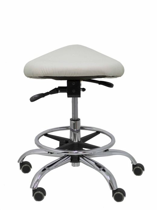 Modelo Alatoz. Taburete clínico giratorio y ergonómico con asiento anatómico y regulable en altura (aro reposapiés cromado INCLUIDO)  Asiento tapizado en similpiel color gris claro (FÁCIL DE LIMPIAR)