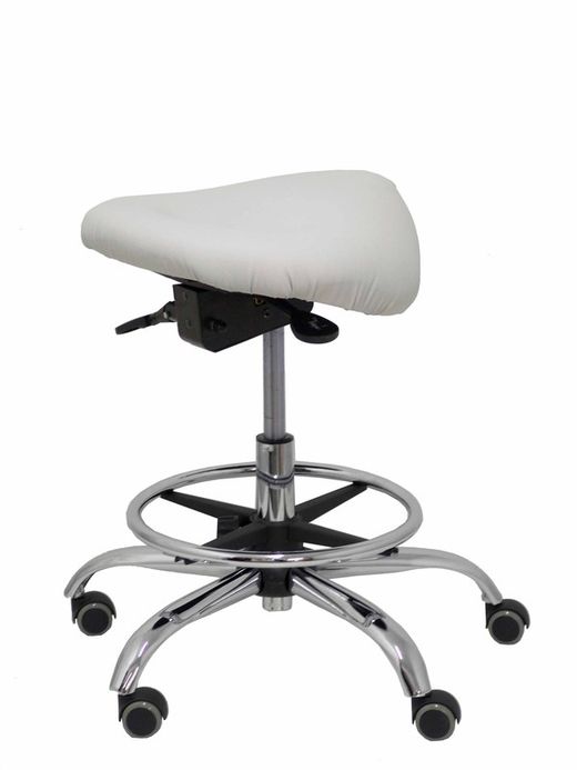 Modelo Alatoz. Taburete clínico giratorio y ergonómico con asiento anatómico y regulable en altura (aro reposapiés cromado INCLUIDO)  Asiento tapizado en similpiel color gris claro (FÁCIL DE LIMPIAR)