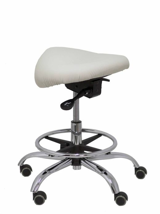 Modelo Alatoz. Taburete clínico giratorio y ergonómico con asiento anatómico y regulable en altura (aro reposapiés cromado INCLUIDO)  Asiento tapizado en similpiel color gris claro (FÁCIL DE LIMPIAR)