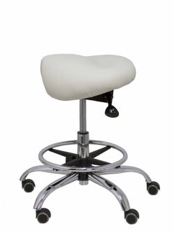 Modelo Alatoz. Taburete clínico giratorio y ergonómico con asiento anatómico y regulable en altura (aro reposapiés cromado INCLUIDO)  Asiento tapizado en similpiel color gris claro (FÁCIL DE LIMPIAR)