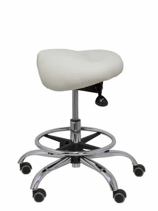 Modelo Alatoz. Taburete clínico giratorio y ergonómico con asiento anatómico y regulable en altura (aro reposapiés cromado INCLUIDO)  Asiento tapizado en similpiel color gris claro (FÁCIL DE LIMPIAR)