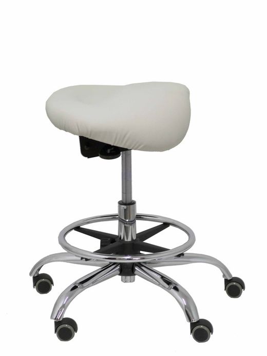 Modelo Alatoz. Taburete clínico giratorio y ergonómico con asiento anatómico y regulable en altura (aro reposapiés cromado INCLUIDO)  Asiento tapizado en similpiel color gris claro (FÁCIL DE LIMPIAR)
