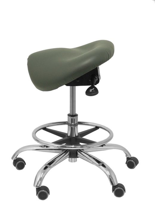 Modelo Alatoz. Taburete clínico giratorio y ergonómico con asiento anatómico y regulable en altura (aro reposapiés cromado INCLUIDO)  Asiento tapizado en similpiel color gris oscuro (FÁCIL DE LIMPIAR)
