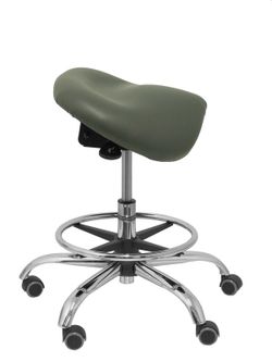 Modelo Alatoz. Taburete clínico giratorio y ergonómico con asiento anatómico y regulable en altura (aro reposapiés cromado INCLUIDO)  Asiento tapizado en similpiel color gris oscuro (FÁCIL DE LIMPIAR)