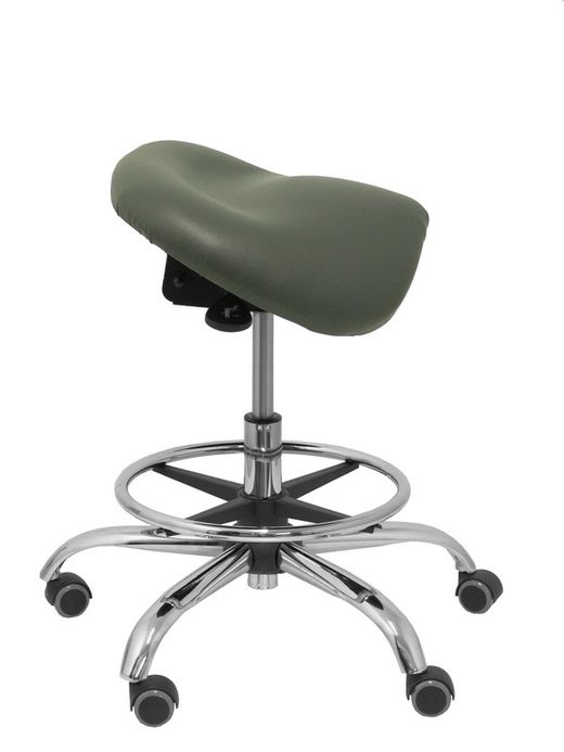 Modelo Alatoz. Taburete clínico giratorio y ergonómico con asiento anatómico y regulable en altura (aro reposapiés cromado INCLUIDO)  Asiento tapizado en similpiel color gris oscuro (FÁCIL DE LIMPIAR)