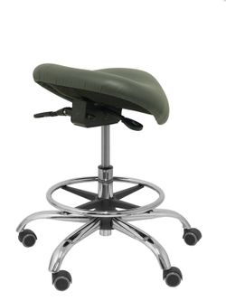 Modelo Alatoz. Taburete clínico giratorio y ergonómico con asiento anatómico y regulable en altura (aro reposapiés cromado INCLUIDO)  Asiento tapizado en similpiel color gris oscuro (FÁCIL DE LIMPIAR)