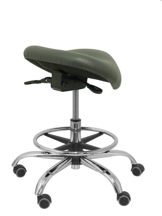 Modelo Alatoz. Taburete clínico giratorio y ergonómico con asiento anatómico y regulable en altura (aro reposapiés cromado INCLUIDO)  Asiento tapizado en similpiel color gris oscuro (FÁCIL DE LIMPIAR)