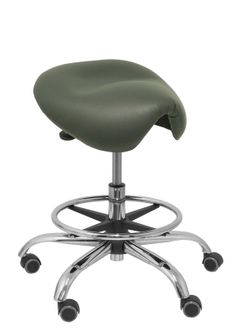 Modelo Alatoz. Taburete clínico giratorio y ergonómico con asiento anatómico y regulable en altura (aro reposapiés cromado INCLUIDO)  Asiento tapizado en similpiel color gris oscuro (FÁCIL DE LIMPIAR)