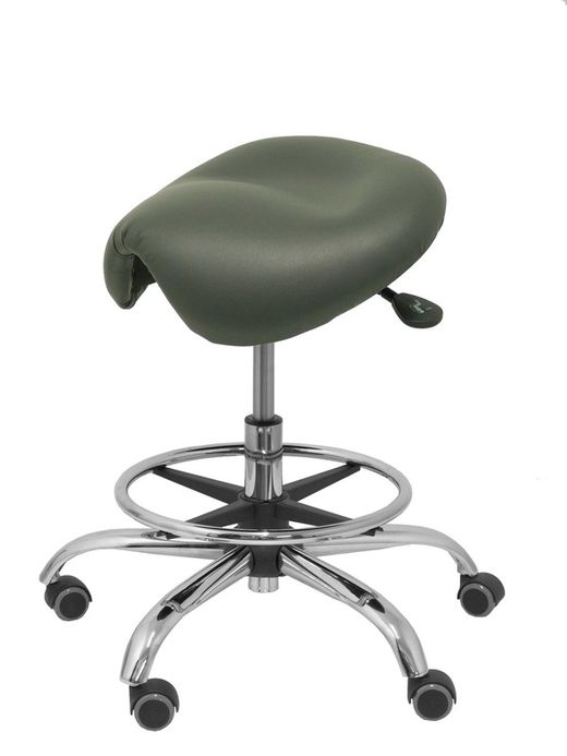 Modelo Alatoz. Taburete clínico giratorio y ergonómico con asiento anatómico y regulable en altura (aro reposapiés cromado INCLUIDO)  Asiento tapizado en similpiel color gris oscuro (FÁCIL DE LIMPIAR)