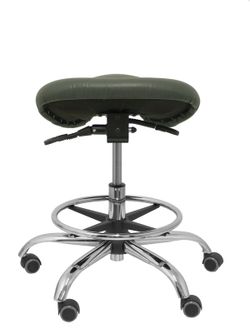 Modelo Alatoz. Taburete clínico giratorio y ergonómico con asiento anatómico y regulable en altura (aro reposapiés cromado INCLUIDO)  Asiento tapizado en similpiel color gris oscuro (FÁCIL DE LIMPIAR)