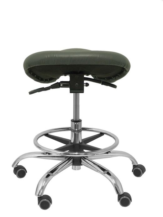 Modelo Alatoz. Taburete clínico giratorio y ergonómico con asiento anatómico y regulable en altura (aro reposapiés cromado INCLUIDO)  Asiento tapizado en similpiel color gris oscuro (FÁCIL DE LIMPIAR)