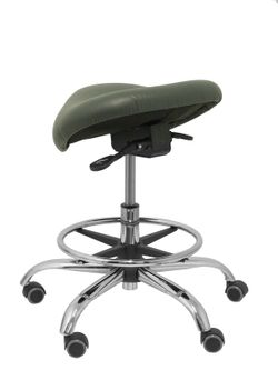 Modelo Alatoz. Taburete clínico giratorio y ergonómico con asiento anatómico y regulable en altura (aro reposapiés cromado INCLUIDO)  Asiento tapizado en similpiel color gris oscuro (FÁCIL DE LIMPIAR)