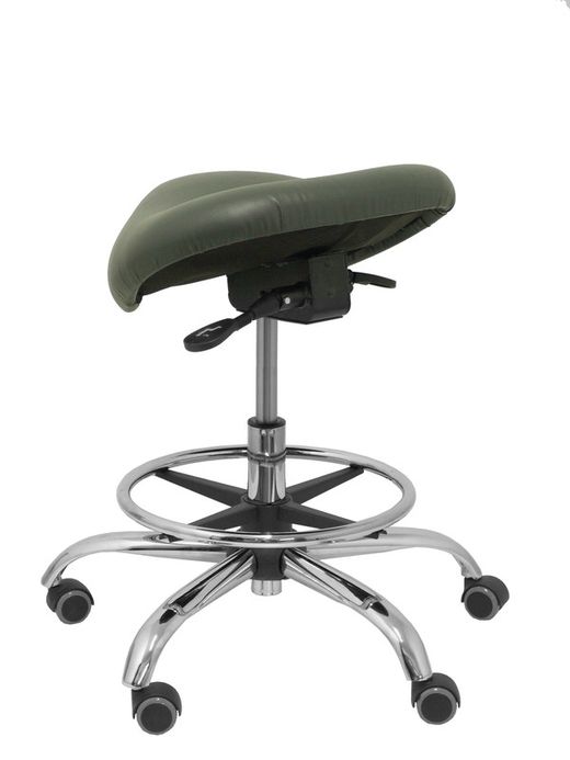 Modelo Alatoz. Taburete clínico giratorio y ergonómico con asiento anatómico y regulable en altura (aro reposapiés cromado INCLUIDO)  Asiento tapizado en similpiel color gris oscuro (FÁCIL DE LIMPIAR)