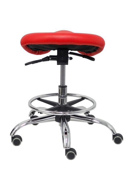 Modelo Alatoz. Taburete clínico giratorio y ergonómico con asiento anatómico y regulable en altura (aro reposapiés cromado INCLUIDO). Asiento tapizado en similpiel color rojo (FÁCIL DE LIMPIAR)