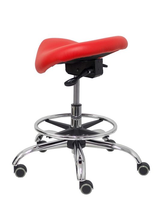Modelo Alatoz. Taburete clínico giratorio y ergonómico con asiento anatómico y regulable en altura (aro reposapiés cromado INCLUIDO). Asiento tapizado en similpiel color rojo (FÁCIL DE LIMPIAR)