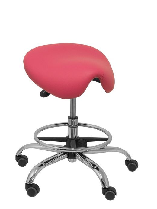 Modelo Alatoz. Taburete clínico giratorio y ergonómico con asiento anatómico y regulable en altura (aro reposapiés cromado INCLUIDO)  Asiento tapizado en similpiel color rosa (FÁCIL DE LIMPIAR)