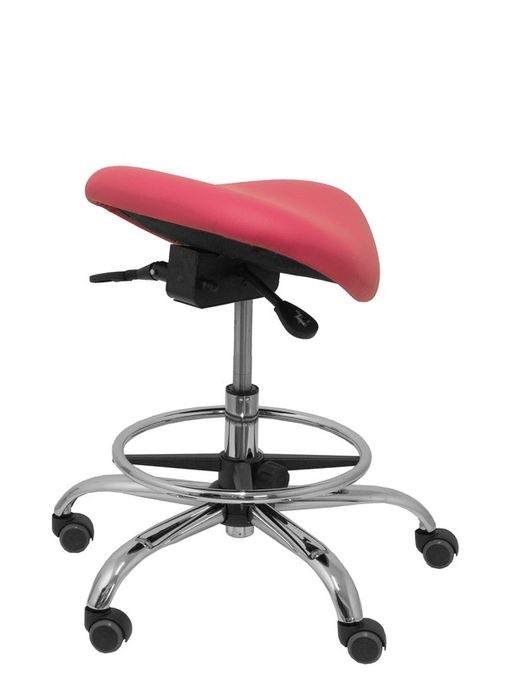 Modelo Alatoz. Taburete clínico giratorio y ergonómico con asiento anatómico y regulable en altura (aro reposapiés cromado INCLUIDO)  Asiento tapizado en similpiel color rosa (FÁCIL DE LIMPIAR)