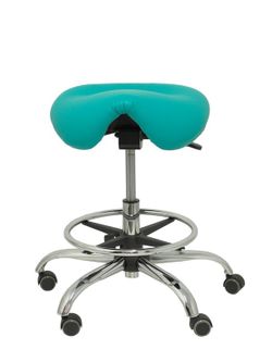 Modelo Alatoz. Taburete clínico giratorio y ergonómico con asiento anatómico y regulable en altura (aro reposapiés cromado INCLUIDO)  Asiento tapizado en similpiel color verde (FÁCIL DE LIMPIAR)