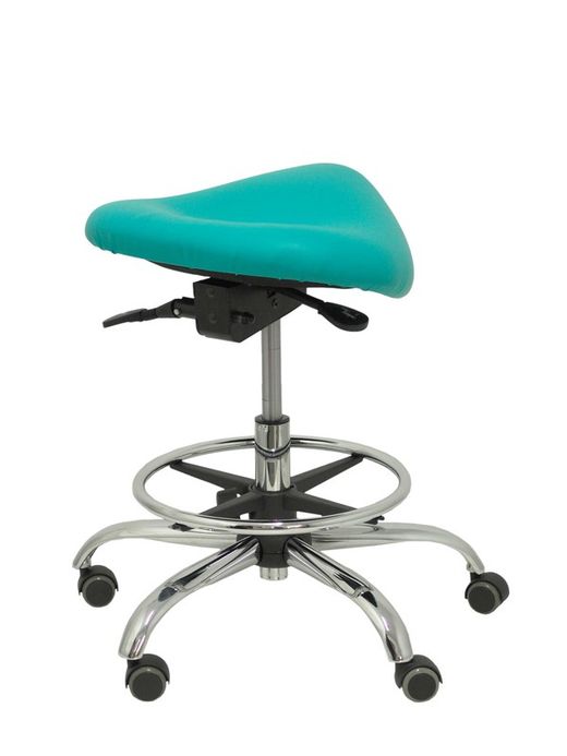 Modelo Alatoz. Taburete clínico giratorio y ergonómico con asiento anatómico y regulable en altura (aro reposapiés cromado INCLUIDO)  Asiento tapizado en similpiel color verde (FÁCIL DE LIMPIAR)