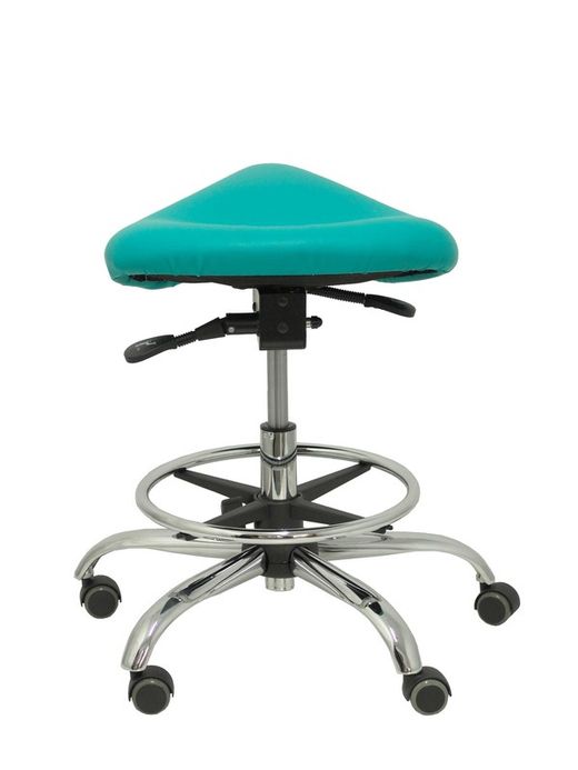 Modelo Alatoz. Taburete clínico giratorio y ergonómico con asiento anatómico y regulable en altura (aro reposapiés cromado INCLUIDO)  Asiento tapizado en similpiel color verde (FÁCIL DE LIMPIAR)