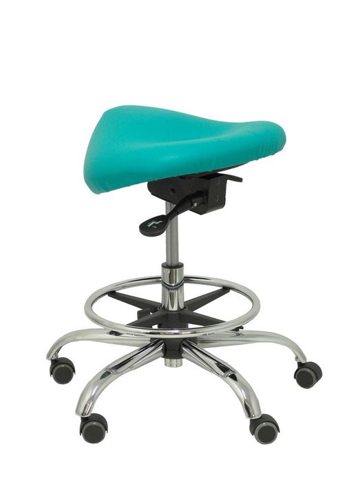 Modelo Alatoz. Taburete clínico giratorio y ergonómico con asiento anatómico y regulable en altura (aro reposapiés cromado INCLUIDO)  Asiento tapizado en similpiel color verde (FÁCIL DE LIMPIAR)