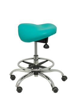 Modelo Alatoz. Taburete clínico giratorio y ergonómico con asiento anatómico y regulable en altura (aro reposapiés cromado INCLUIDO)  Asiento tapizado en similpiel color verde (FÁCIL DE LIMPIAR)