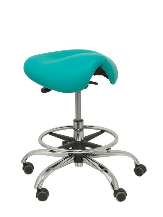Modelo Alatoz. Taburete clínico giratorio y ergonómico con asiento anatómico y regulable en altura (aro reposapiés cromado INCLUIDO)  Asiento tapizado en similpiel color verde (FÁCIL DE LIMPIAR)