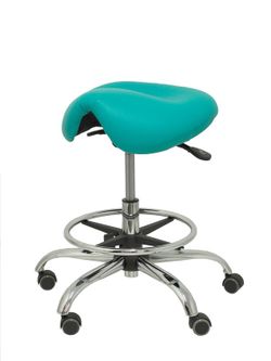 Modelo Alatoz. Taburete clínico giratorio y ergonómico con asiento anatómico y regulable en altura (aro reposapiés cromado INCLUIDO)  Asiento tapizado en similpiel color verde (FÁCIL DE LIMPIAR)