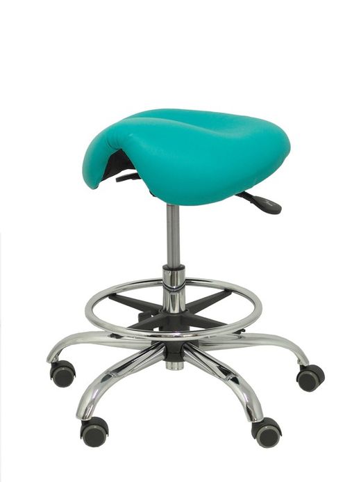 Modelo Alatoz. Taburete clínico giratorio y ergonómico con asiento anatómico y regulable en altura (aro reposapiés cromado INCLUIDO)  Asiento tapizado en similpiel color verde (FÁCIL DE LIMPIAR)