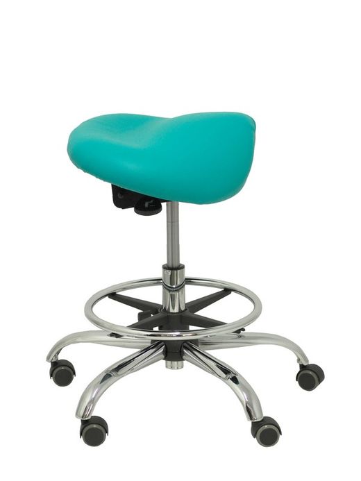 Modelo Alatoz. Taburete clínico giratorio y ergonómico con asiento anatómico y regulable en altura (aro reposapiés cromado INCLUIDO)  Asiento tapizado en similpiel color verde (FÁCIL DE LIMPIAR)