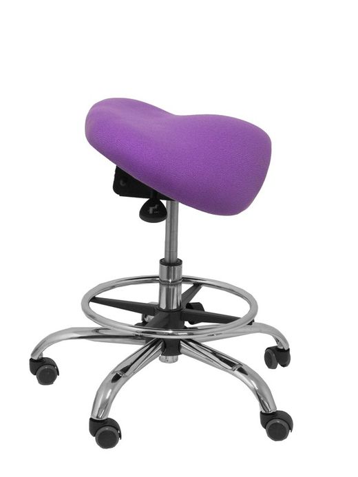 Modelo Alatoz. Taburete clínico giratorio y ergonómico con asiento anatómico y regulable en altura (aro reposapiés cromado INCLUIDO)  Asiento tapizado en tejido BALI color lila.