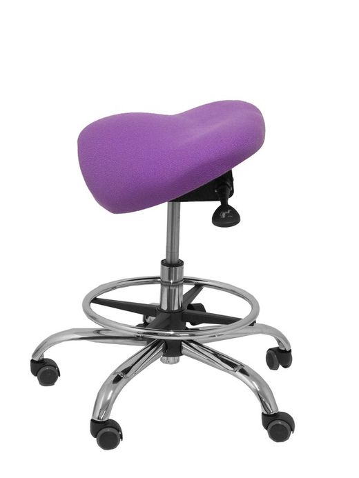 Modelo Alatoz. Taburete clínico giratorio y ergonómico con asiento anatómico y regulable en altura (aro reposapiés cromado INCLUIDO)  Asiento tapizado en tejido BALI color lila.