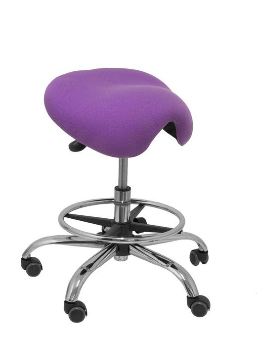 Modelo Alatoz. Taburete clínico giratorio y ergonómico con asiento anatómico y regulable en altura (aro reposapiés cromado INCLUIDO)  Asiento tapizado en tejido BALI color lila.
