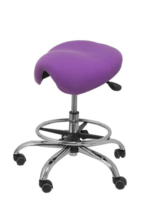 Modelo Alatoz. Taburete clínico giratorio y ergonómico con asiento anatómico y regulable en altura (aro reposapiés cromado INCLUIDO)  Asiento tapizado en tejido BALI color lila.