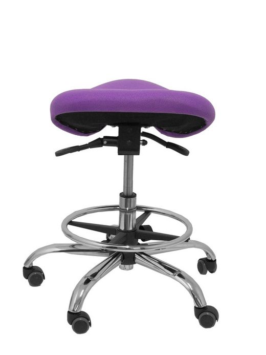 Modelo Alatoz. Taburete clínico giratorio y ergonómico con asiento anatómico y regulable en altura (aro reposapiés cromado INCLUIDO)  Asiento tapizado en tejido BALI color lila.