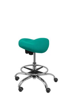 Modelo Alatoz. Taburete clínico giratorio y ergonómico con asiento anatómico y regulable en altura (aro reposapiés cromado INCLUIDO). Asiento tapizado en tejido BALI color turquesa.