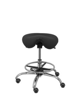 Modelo Alatoz. Taburete clínico giratorio y ergonómico con asiento anatómico y regulable en altura(aro reposapiés cromado INCLUIDO). Asiento tapizado en similpiel color negro (FÁCIL DE LIMPIAR)