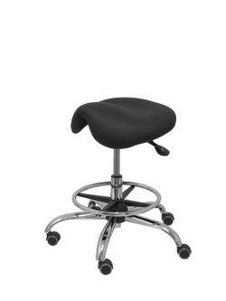 Modelo Alatoz. Taburete clínico giratorio y ergonómico con asiento anatómico y regulable en altura(aro reposapiés cromado INCLUIDO). Asiento tapizado en similpiel color negro (FÁCIL DE LIMPIAR)