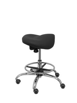Modelo Alatoz. Taburete clínico giratorio y ergonómico con asiento anatómico y regulable en altura(aro reposapiés cromado INCLUIDO). Asiento tapizado en similpiel color negro (FÁCIL DE LIMPIAR)