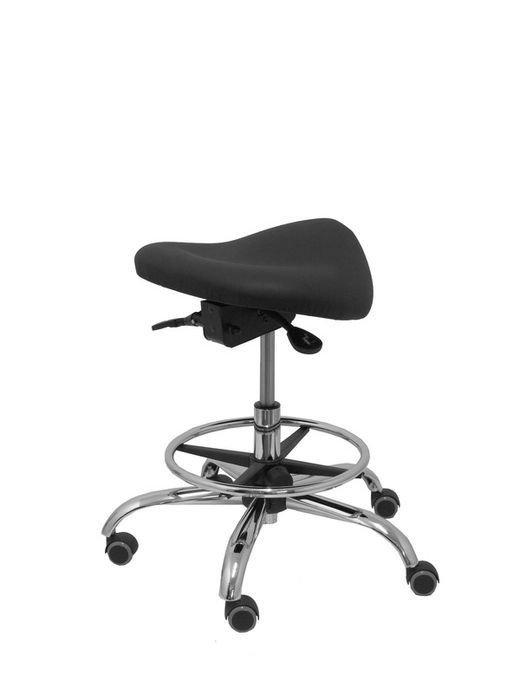 Modelo Alatoz. Taburete clínico giratorio y ergonómico con asiento anatómico y regulable en altura(aro reposapiés cromado INCLUIDO). Asiento tapizado en similpiel color negro (FÁCIL DE LIMPIAR)