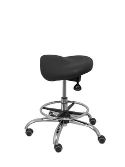 Modelo Alatoz. Taburete clínico giratorio y ergonómico con asiento anatómico y regulable en altura(aro reposapiés cromado INCLUIDO). Asiento tapizado en similpiel color negro (FÁCIL DE LIMPIAR)