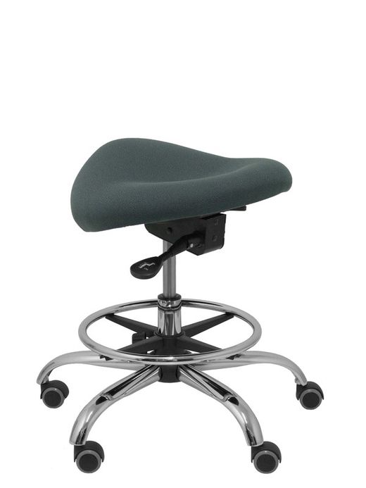 Modelo Alatoz. Taburete clínico giratorio y ergonómico con asiento anatómico y regulable en altura(aro reposapiés cromado INCLUIDO)  Asiento tapizado en tejido BALI color gris oscuro.
